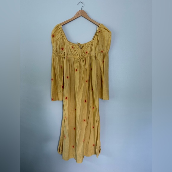 Free People Emory Yellow Embroidered Long Sleeve midi dress size X-small - Picture 5 of 9